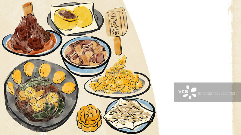 水墨风哈尔滨美食插画图片素材