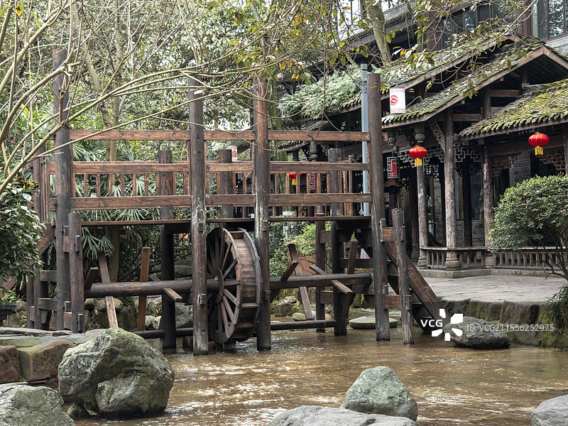 黄龙溪古镇水车. 中国成都图片素材