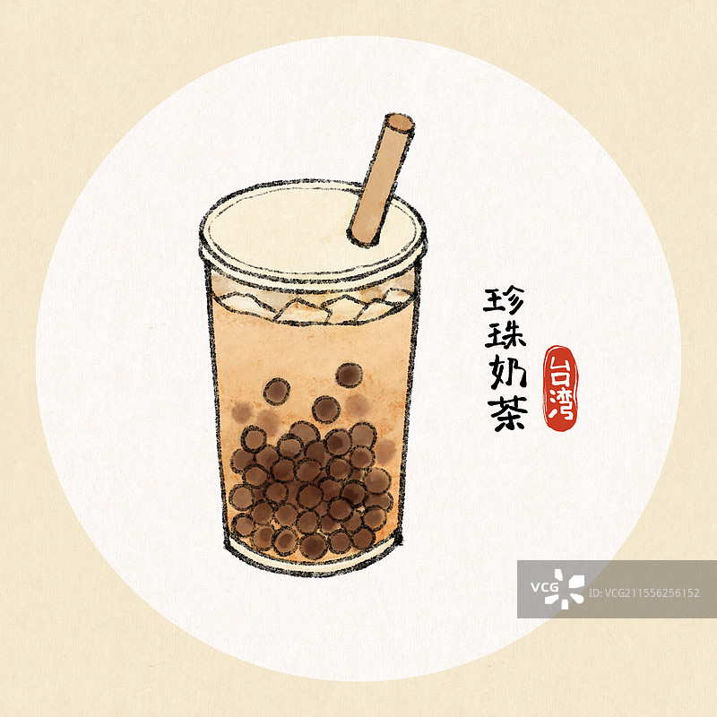 台湾美食国风插画-珍珠奶茶图片素材