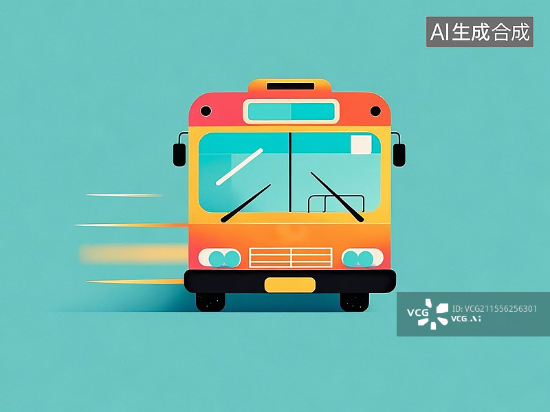【AI数字艺术】极简扁平设计 _ 公交车图标图片素材