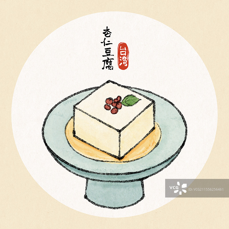 台湾美食国风插画-杏仁豆腐图片素材