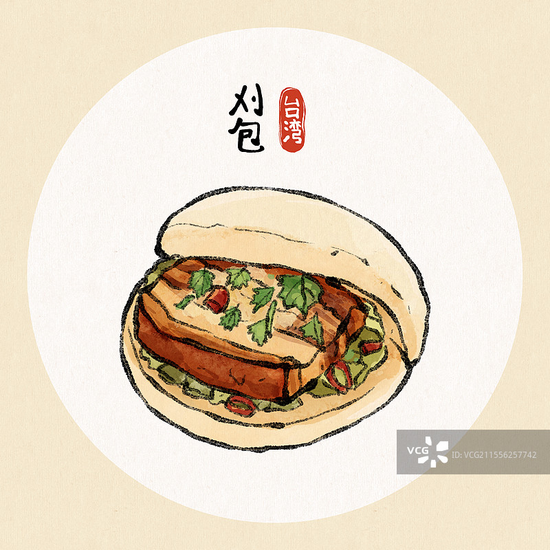 台湾美食国风插画-刈包图片素材