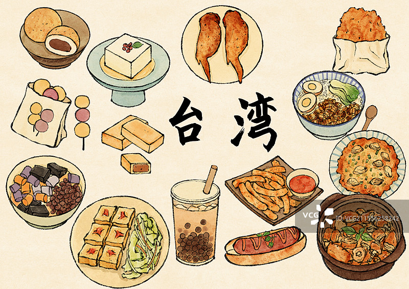 台湾美食国风插画图片素材