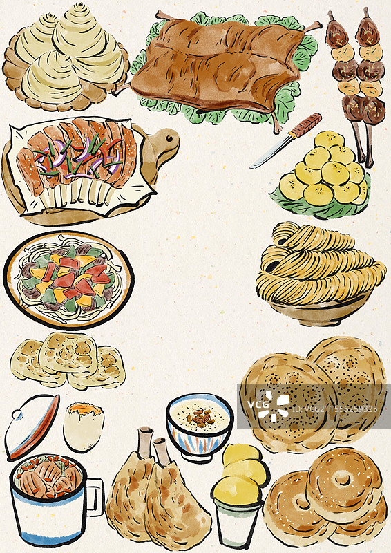 水墨风新疆美食插画图片素材