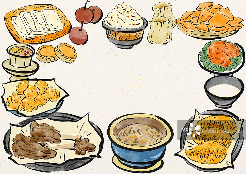水墨风内蒙古美食插画图片素材