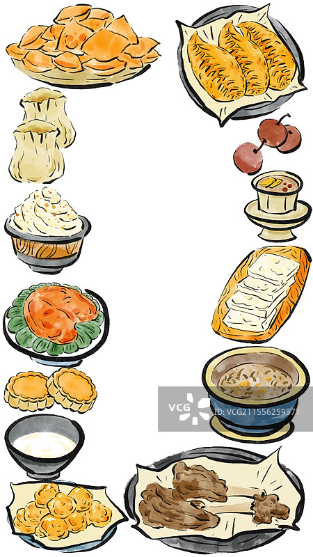 水墨风内蒙古美食插画图片素材