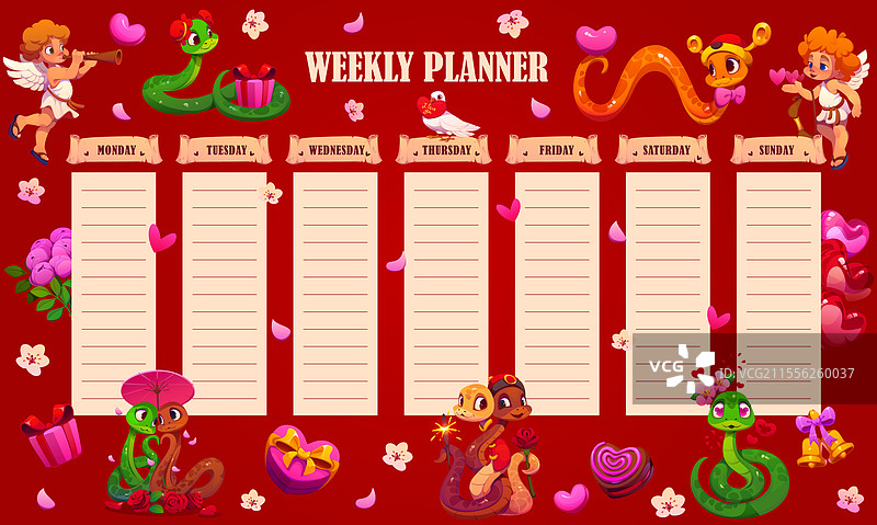 带有情人节蛇的每周计划表图片素材