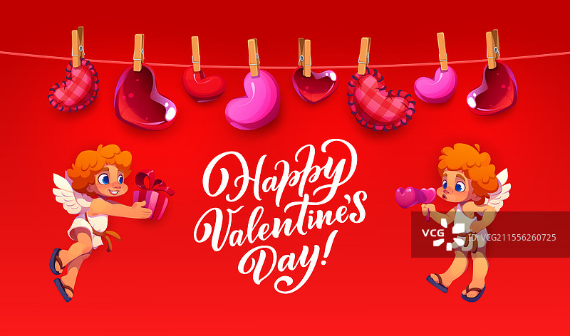 情人节贺卡，爱心与小天使图片素材