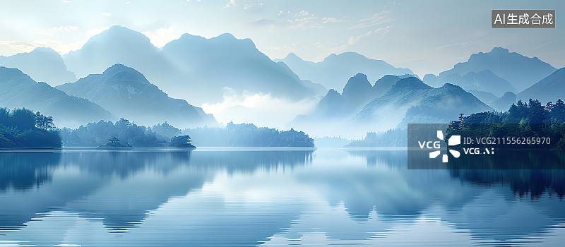 【AI数字艺术】湖水风景图片素材
