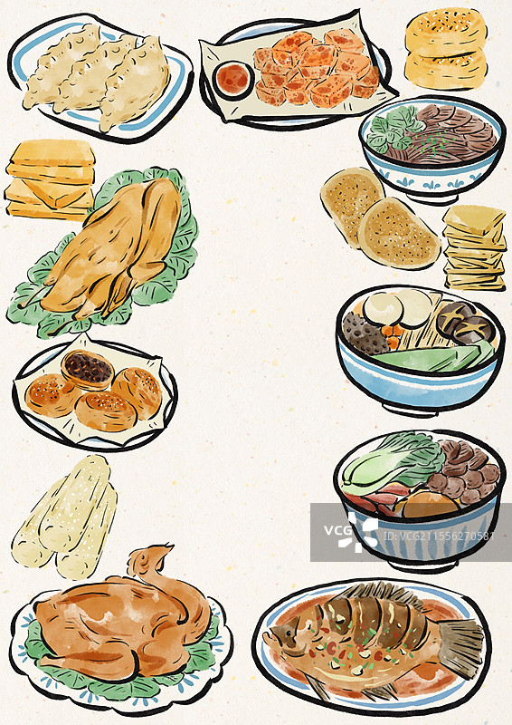 水墨风安徽美食插画图片素材