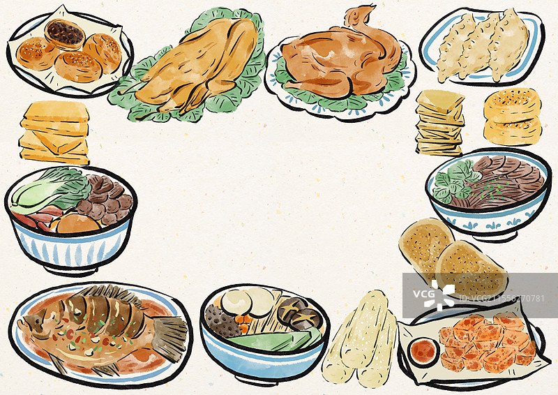 水墨风安徽美食插画图片素材