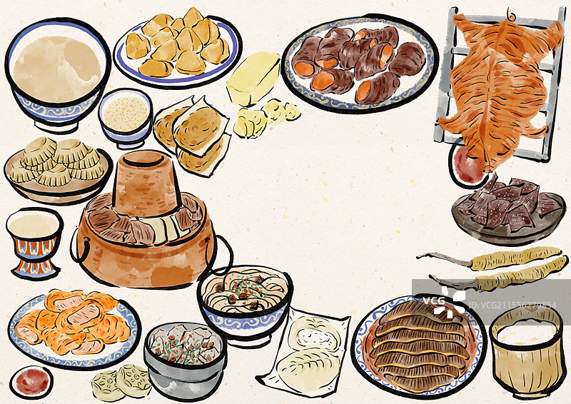 水墨风西藏美食插画图片素材