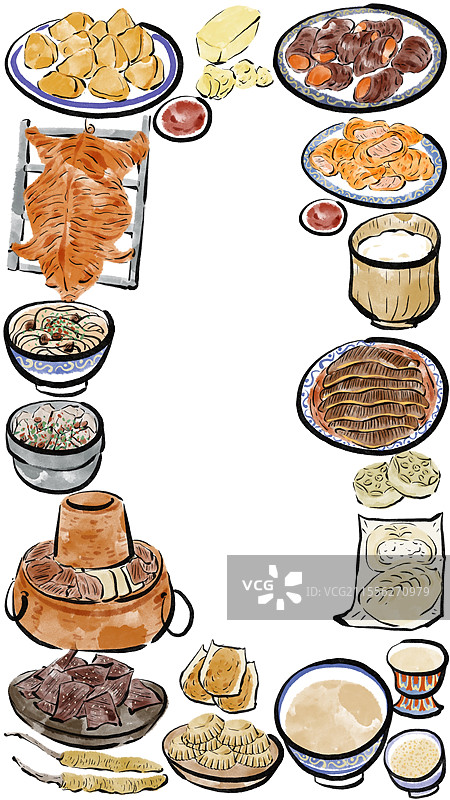 水墨风西藏美食插画图片素材