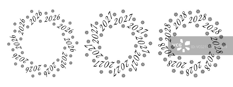 2026 2027 2028 日期与雪花圆形图案图片素材