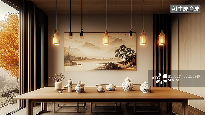 【AI数字艺术】中式风格餐厅典雅温馨图片素材