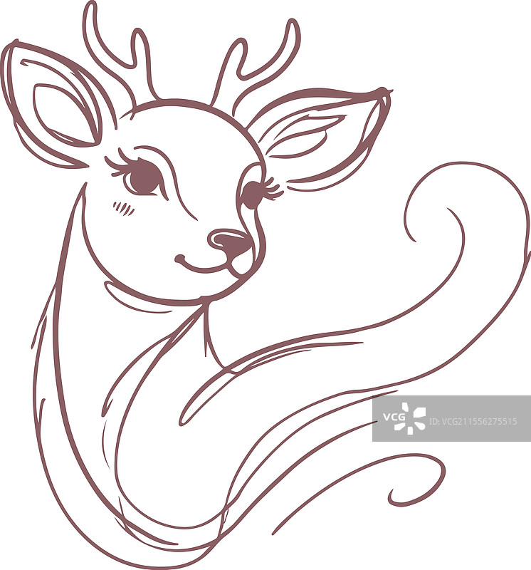 优雅的线条艺术鹿，周围环绕着图片素材