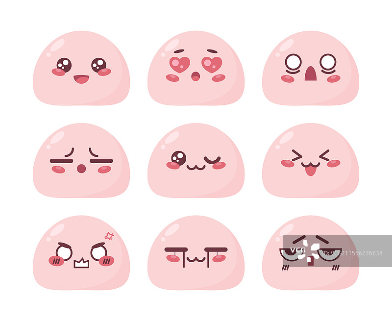 可爱的麻糬角色漫画表情符号套装图片素材