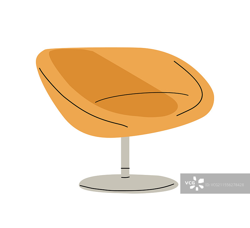 一把卡通风格的橙色扶手椅，配有金属底座图片素材