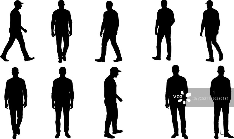 不同角度的行走人影剪影图片素材