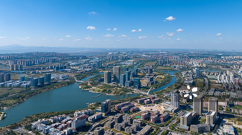 航拍青岛红岛高新区智力岛区域全景图片素材
