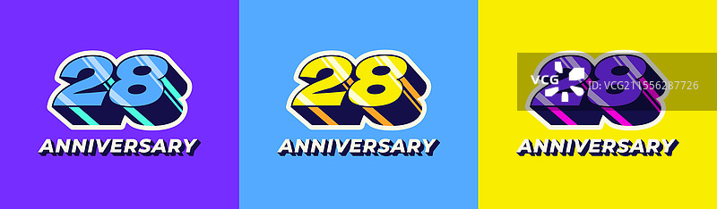 复古风格的3D彩色长阴影标志 28th 28th图片素材