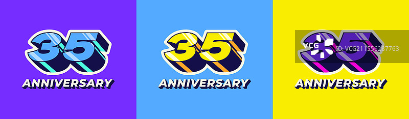 3D复古长阴影彩色35周年标志图片素材