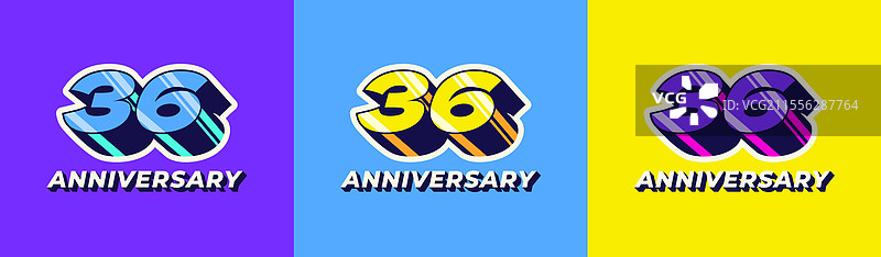 3D复古长阴影彩色标志第36届图片素材