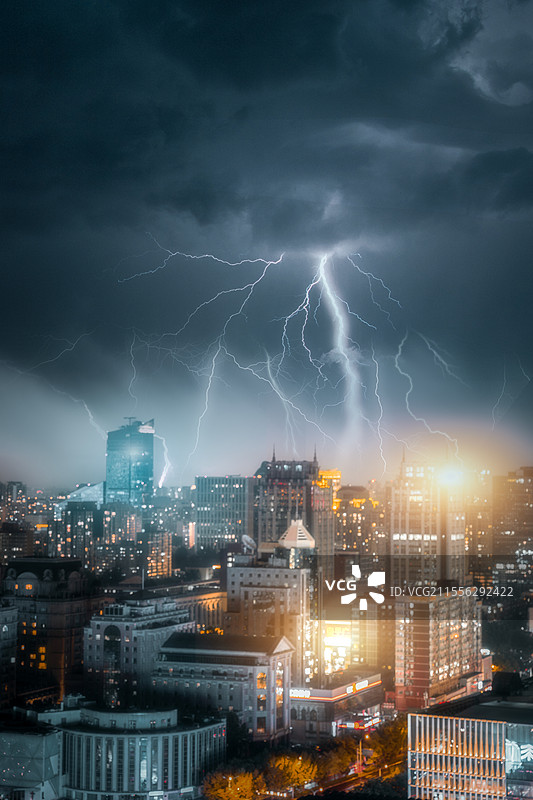 雷电下的北京图片素材