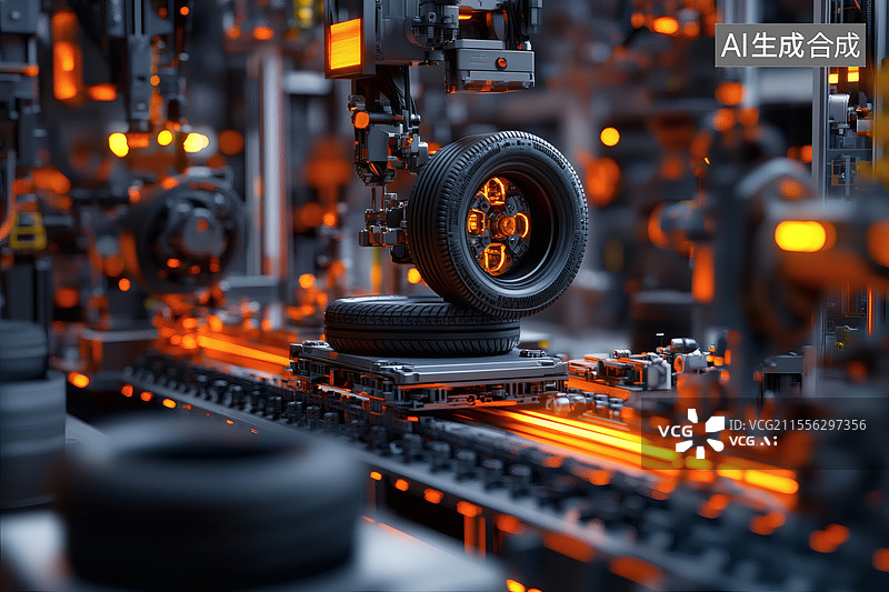 【AI数字艺术】未来科技化轮胎生产流水线图片素材