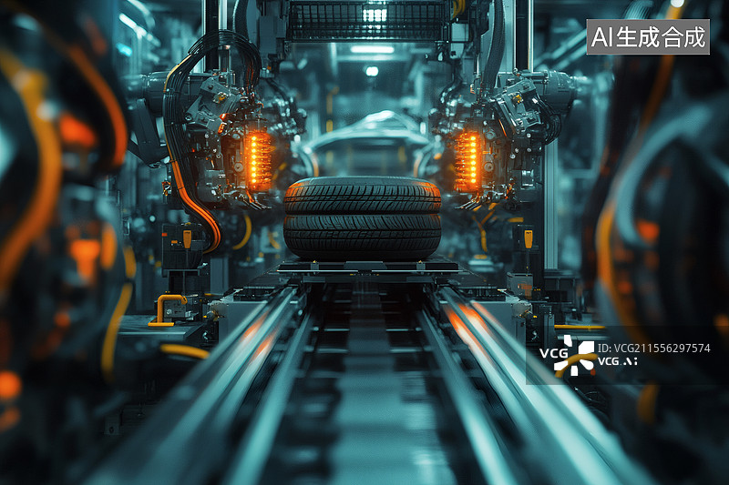 【AI数字艺术】未来科技化轮胎生产流水线图片素材