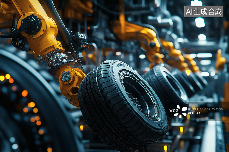 【AI数字艺术】未来科技化轮胎生产流水线图片素材