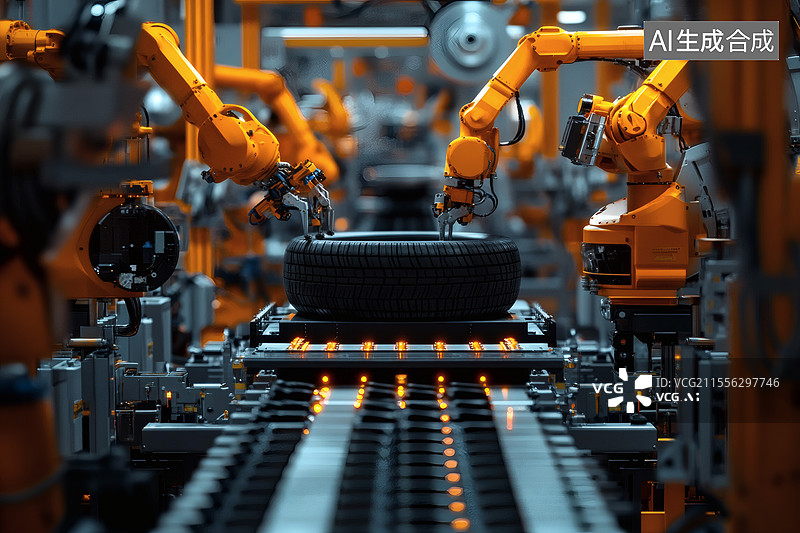 【AI数字艺术】未来科技化轮胎生产流水线图片素材