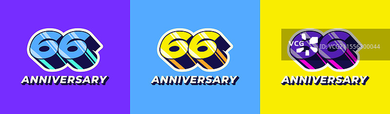 复古风格的3D彩色长阴影标志66第66届图片素材