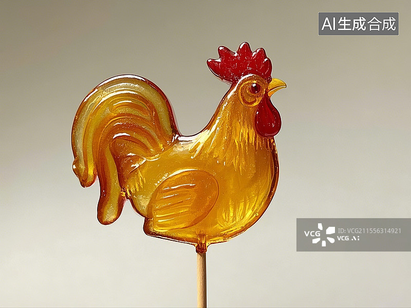 【AI数字艺术】纯色背景下的一串糖画公鸡特写图片素材