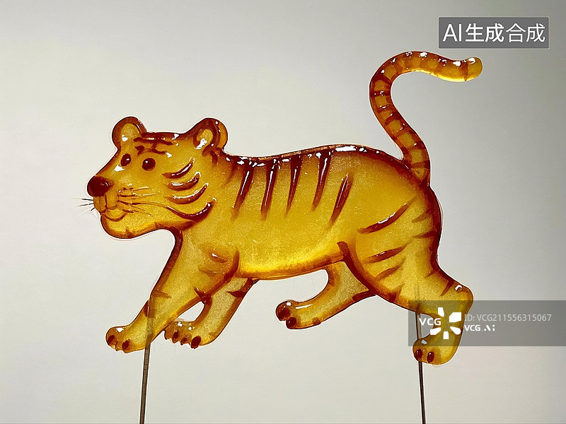 【AI数字艺术】纯色背景下的一串糖画老虎特写图片素材