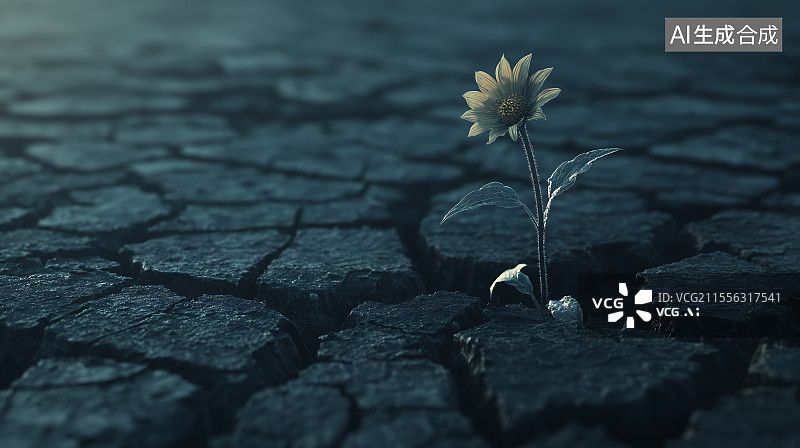 【AI数字艺术】黄花植物对天空的特写镜头裂谷图片素材
