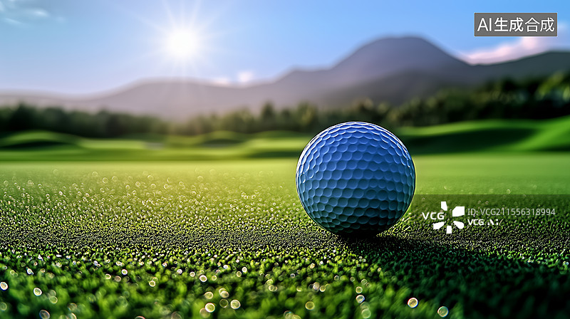 【AI数字艺术】草坪上高尔夫球特写虚化背景图片素材