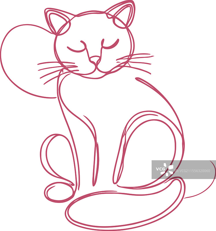 简约线条画的放松猫咪与一个图片素材