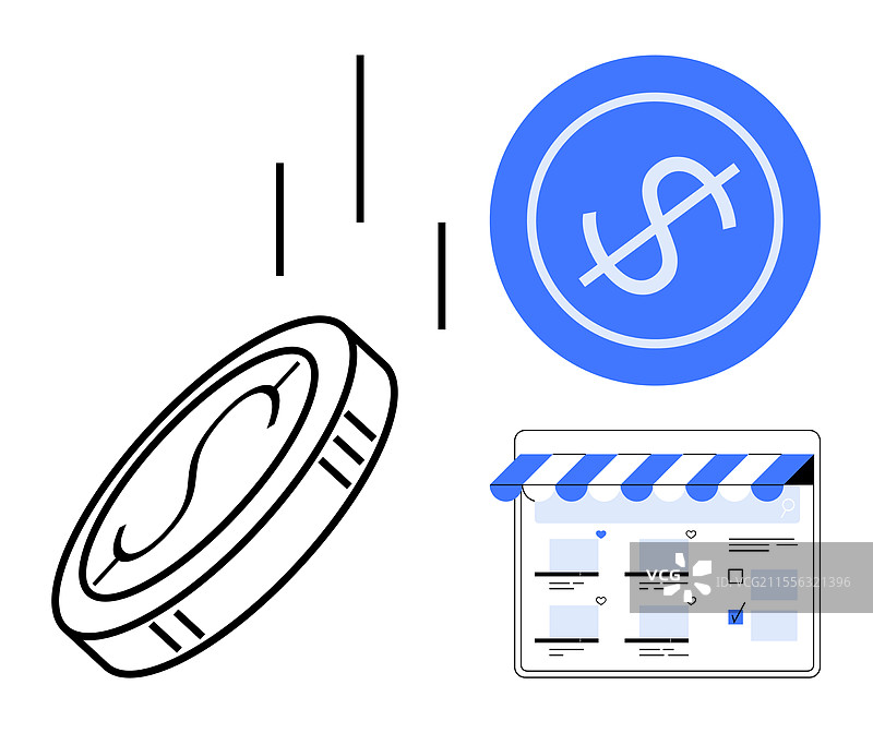 电子商务中的数字货币：硬币与美元图片素材