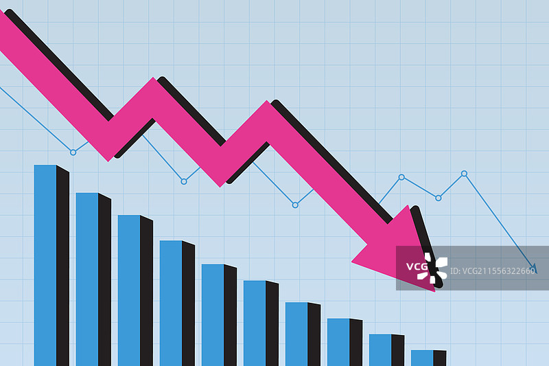 下降的条形图与向下的箭头图表图片素材