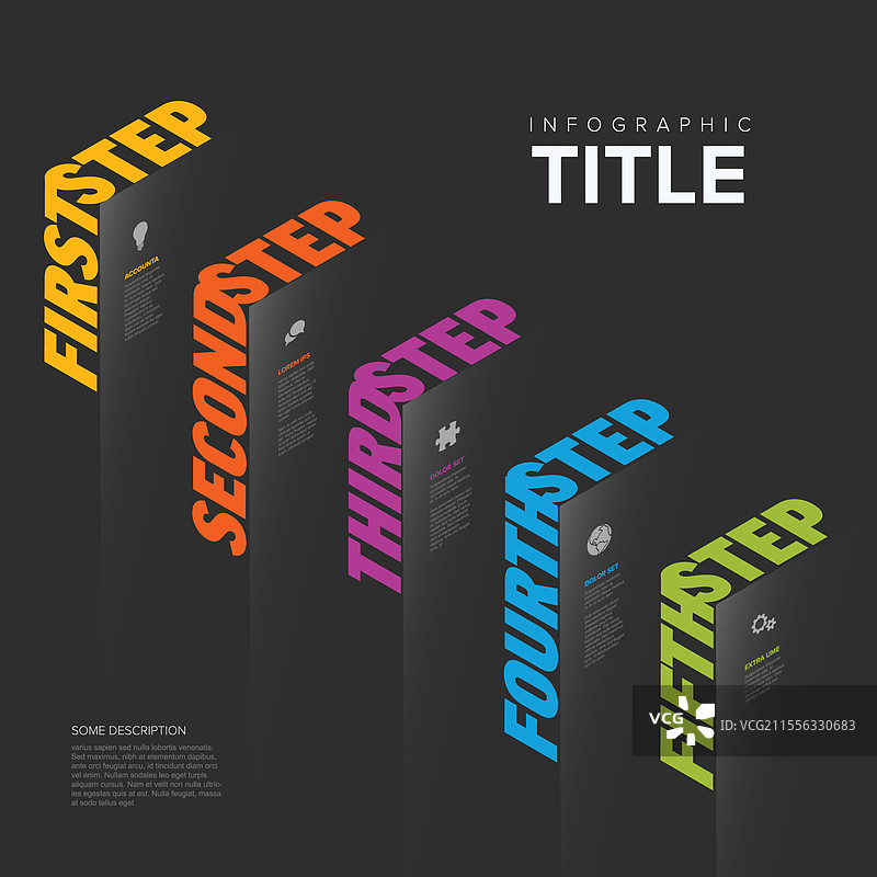 五步彩色深色信息图设计图片素材