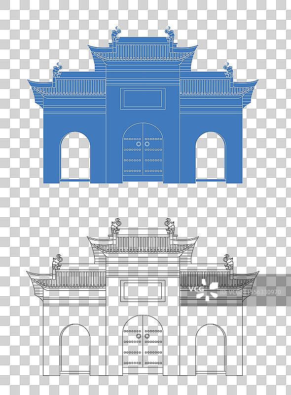 城市地标建筑剪影剪纸风格线条矢量插画—洛阳白马寺图片素材