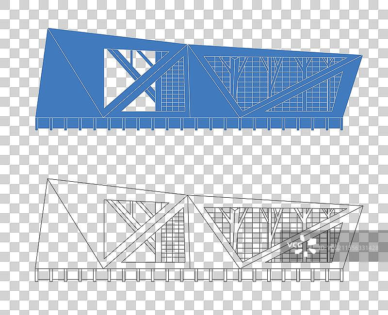城市地标建筑剪影剪纸风格线条矢量插画—唐山青少年宫图片素材