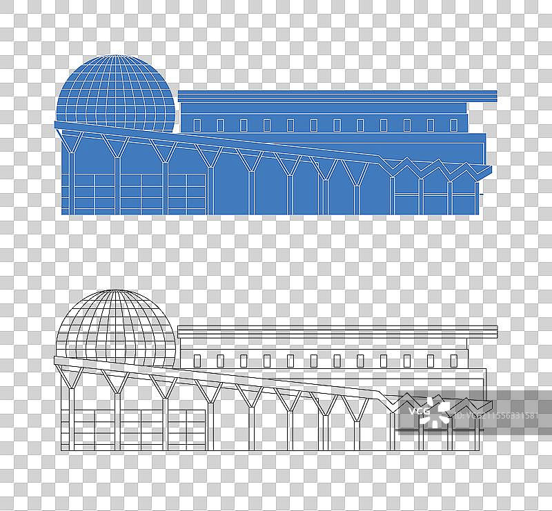 城市地标建筑剪影剪纸风格线条矢量插画—温州科技馆图片素材
