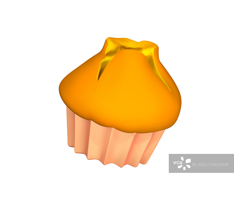 橙色杯子蛋糕3D图标，孤立的3D松饼图片素材