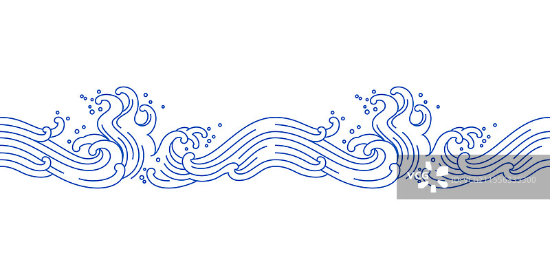 东方海洋海浪溅起的线条艺术图片素材