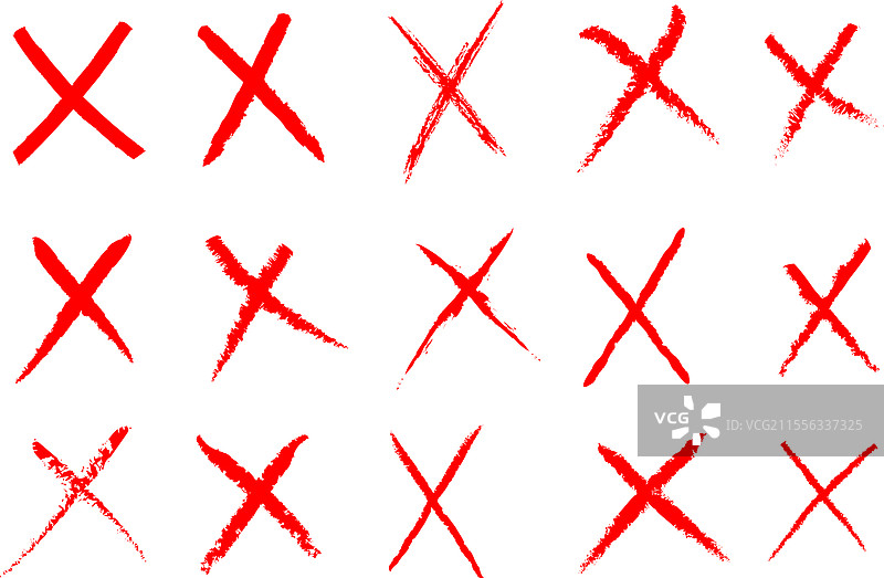 一组手绘红色X标记和红色刷子交叉图案图片素材