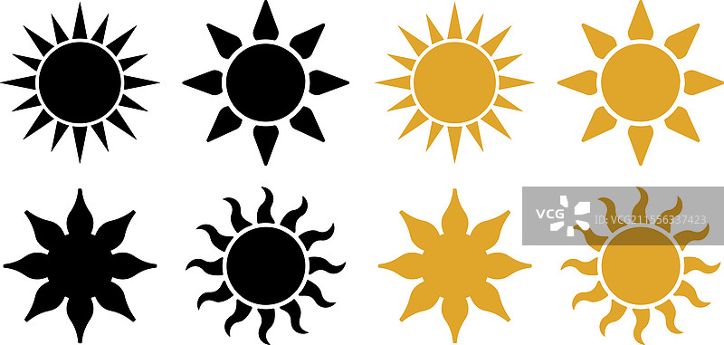 黑色和金色太阳图标的集合图片素材