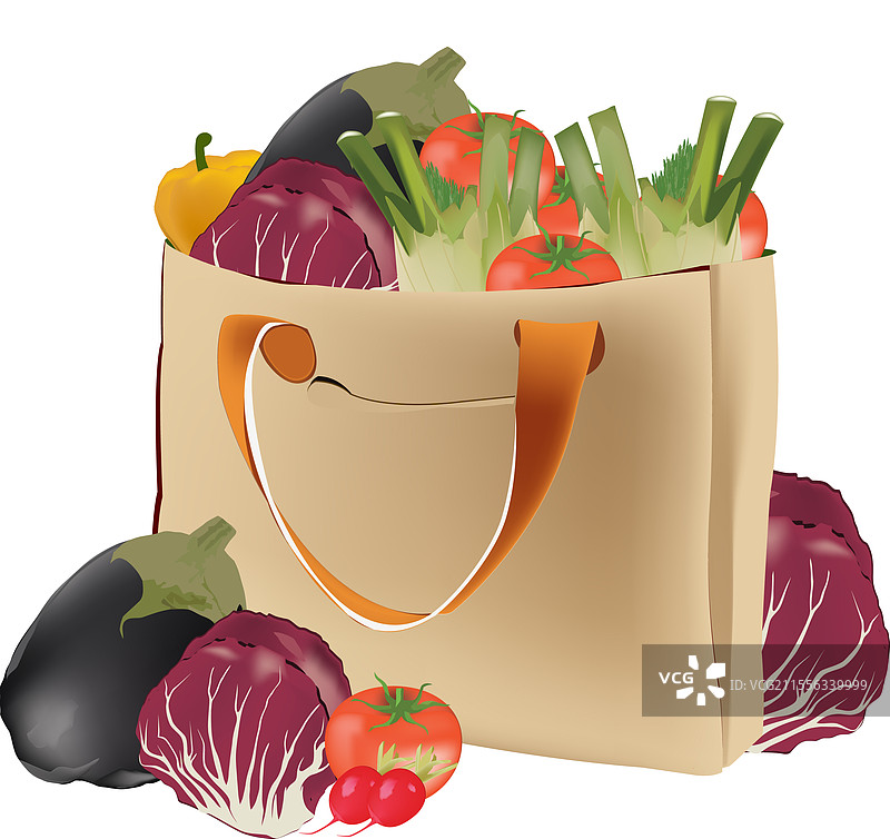 装满新鲜食材的可重复使用购物袋图片素材