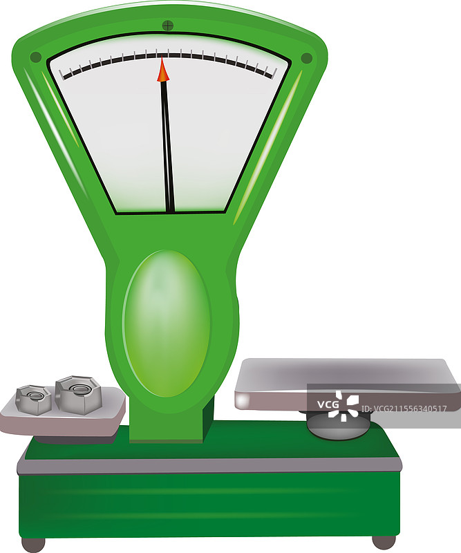 绿色称重秤在白色背景上平衡坚果图片素材